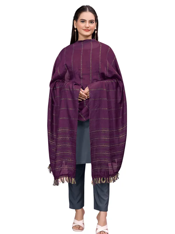 Chanderi_Style_Dupatta_With_Zari_Stripes_Sequins_Tassels_Wine