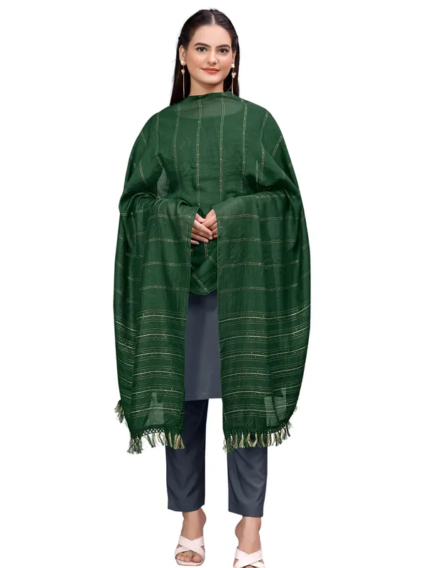 Chanderi_Style_Dupatta_With_Zari_Stripes_Sequins_Tassels_Green