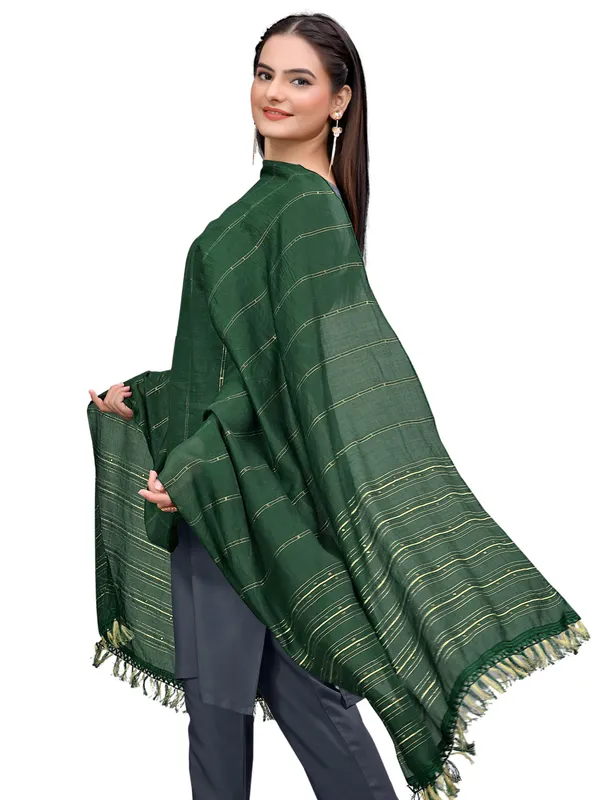 Chanderi_Style_Dupatta_With_Zari_Stripes_Sequins_Tassels_Green