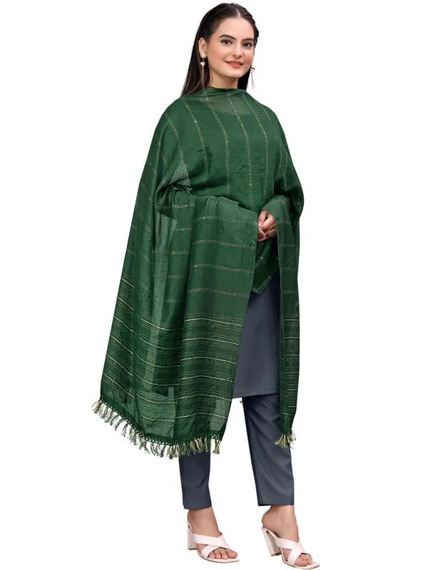Chanderi_Style_Dupatta_With_Zari_Stripes_Sequins_Tassels_Green