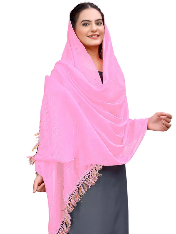 Chanderi_Style_Dupatta_With_Zari_Stripes_Sequins_Tassels_Light_Pink