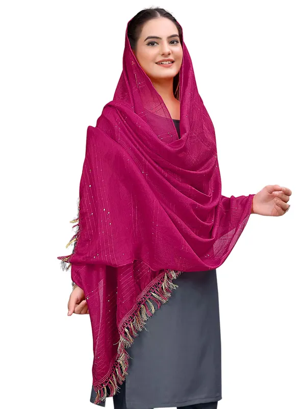 Chanderi_Style_Dupatta_With_Zari_Stripes_Sequins_Tassels_Pink