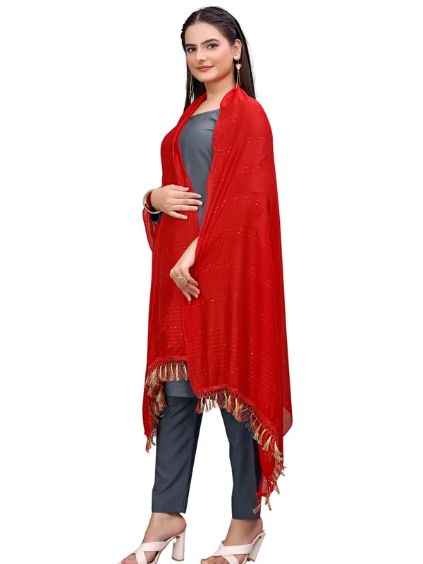 Chanderi_Style_Dupatta_With_Zari_Stripes_Sequins_Tassels_Red