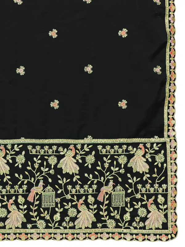 Zari_Embroidered_Art_Silk_Dupatta_With_Sequin_Peacock_Pallu_Black