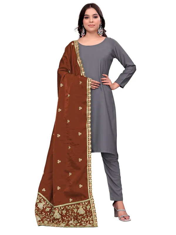 Zari_Embroidered_Art_Silk_Dupatta_With_Sequin_Peacock_Pallu_Brown