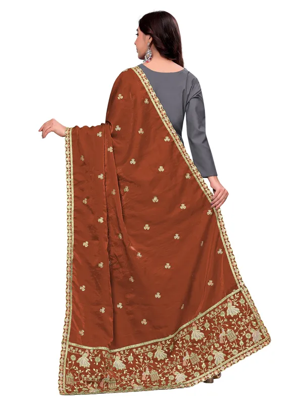 Zari_Embroidered_Art_Silk_Dupatta_With_Sequin_Peacock_Pallu_Brown