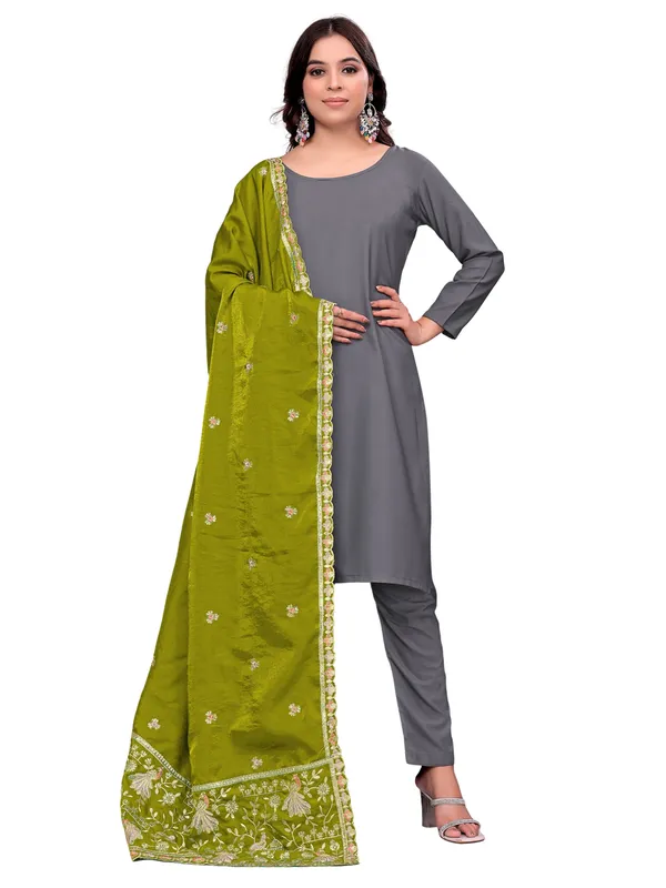 Zari_Embroidered_Art_Silk_Dupatta_With_Sequin_Peacock_Pallu_Mahendi_Green