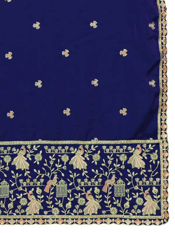 Zari_Embroidered_Art_Silk_Dupatta_With_Sequin_Peacock_Pallu_Navy_Blue