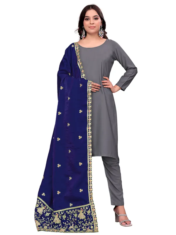 Zari_Embroidered_Art_Silk_Dupatta_With_Sequin_Peacock_Pallu_Navy_Blue