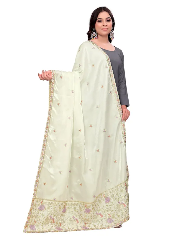 Zari_Embroidered_Art_Silk_Dupatta_With_Sequin_Peacock_Pallu_Off_White