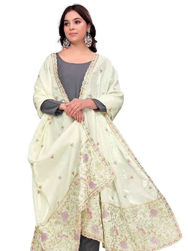 Zari_Embroidered_Art_Silk_Dupatta_With_Sequin_Peacock_Pallu_Off_White