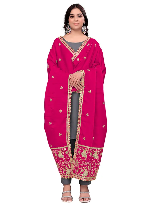Zari_Embroidered_Art_Silk_Dupatta_With_Sequin_Peacock_Pallu_Pink