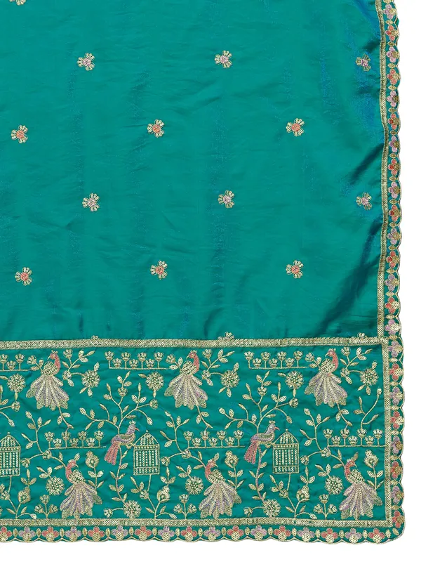 Zari_Embroidered_Art_Silk_Dupatta_With_Sequin_Peacock_Pallu_Rama_Green