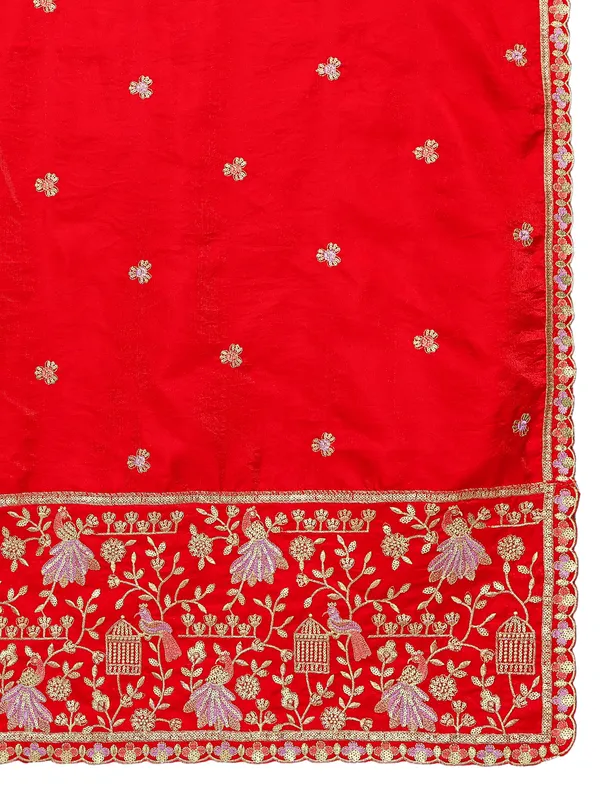 Zari_Embroidered_Art_Silk_Dupatta_With_Sequin_Peacock_Pallu_Red