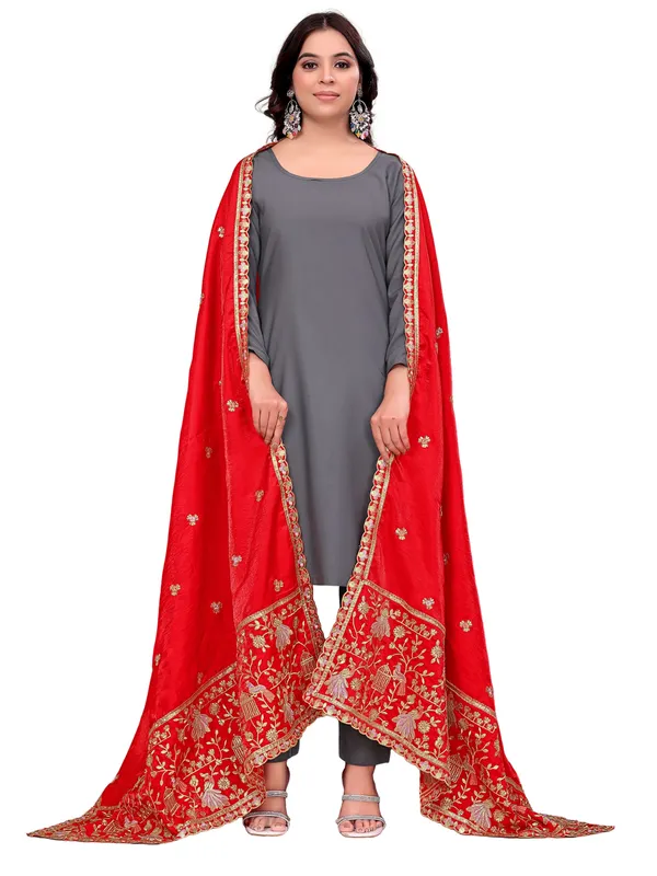 Zari_Embroidered_Art_Silk_Dupatta_With_Sequin_Peacock_Pallu_Red