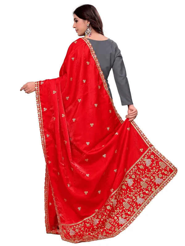 Zari_Embroidered_Art_Silk_Dupatta_With_Sequin_Peacock_Pallu_Red