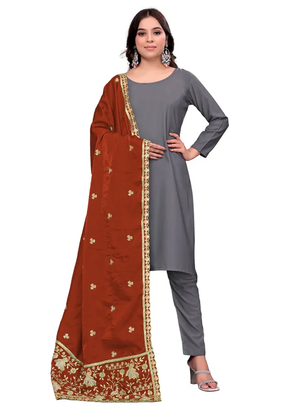 Zari_Embroidered_Art_Silk_Dupatta_With_Sequin_Peacock_Pallu_Rust