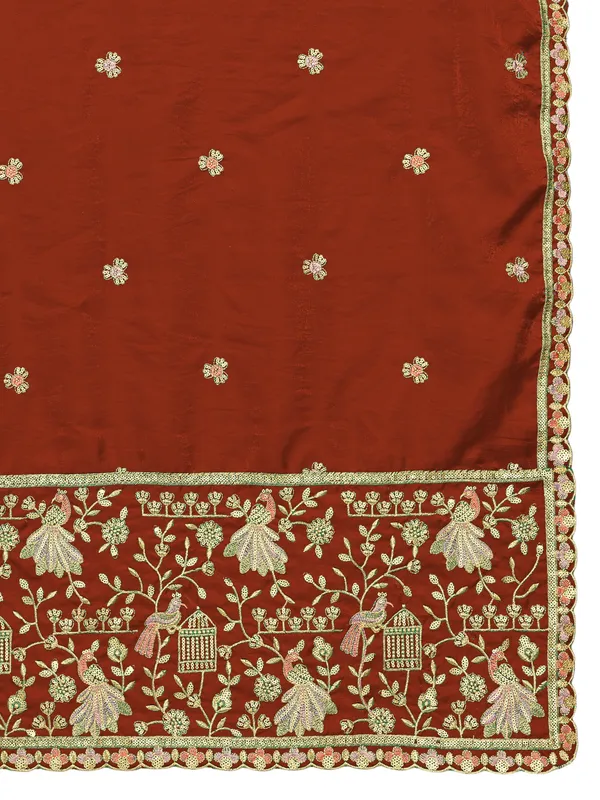 Zari_Embroidered_Art_Silk_Dupatta_With_Sequin_Peacock_Pallu_Rust