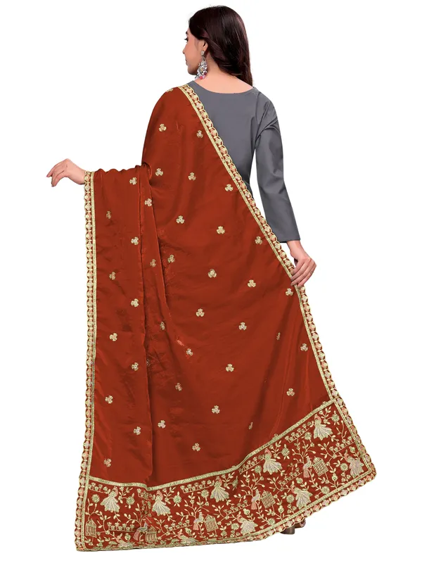 Zari_Embroidered_Art_Silk_Dupatta_With_Sequin_Peacock_Pallu_Rust