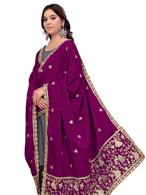 Zari_Embroidered_Art_Silk_Dupatta_With_Sequin_Peacock_Pallu_Wine