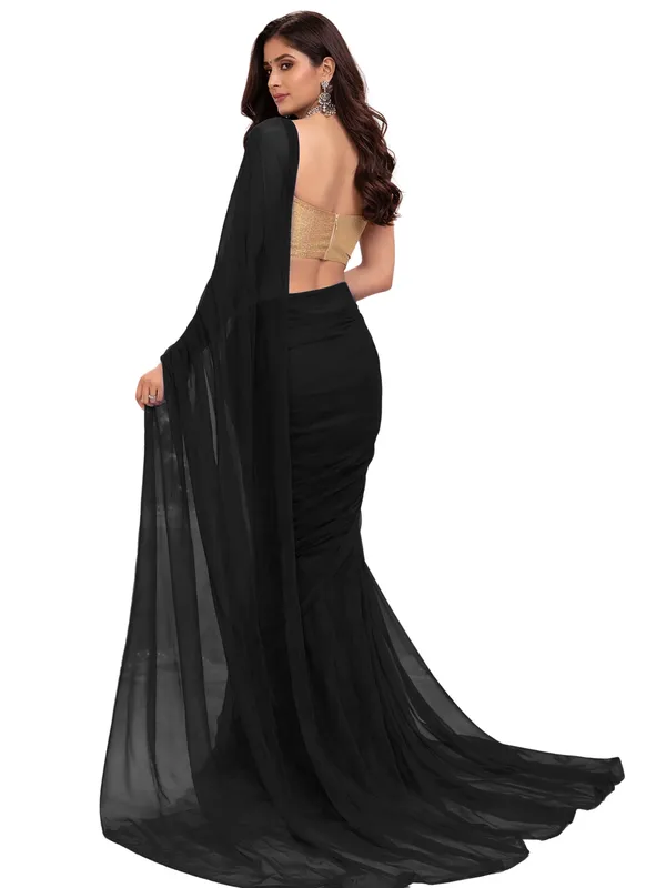 Georgette_Solid_Saree_With_Blouse_Piece_Black