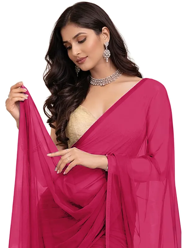 Georgette_Solid_Saree_With_Blouse_Piece_Pink