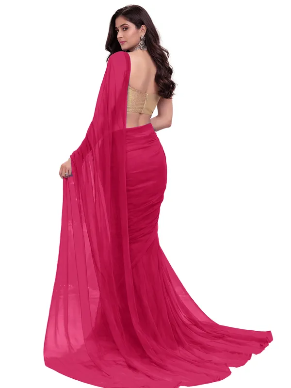 Georgette_Solid_Saree_With_Blouse_Piece_Pink