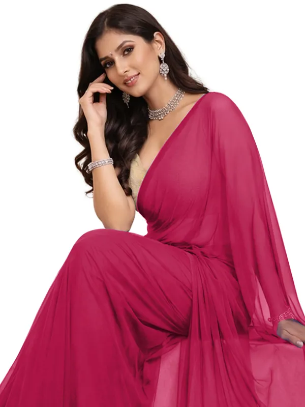 Georgette_Solid_Saree_With_Blouse_Piece_Pink