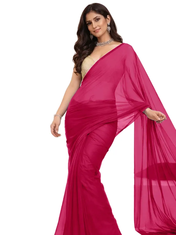 Georgette_Solid_Saree_With_Blouse_Piece_Pink