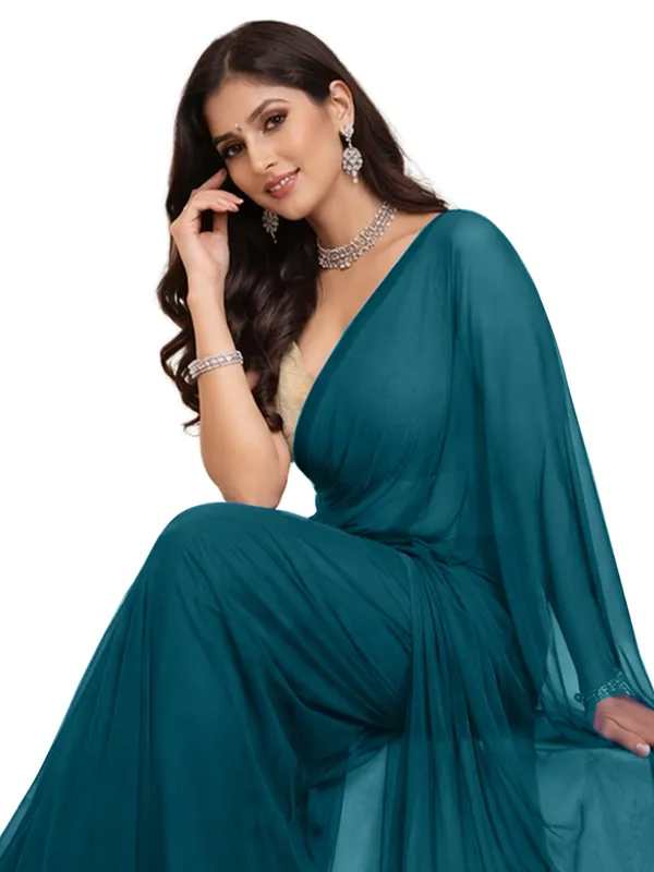 Georgette_Solid_Saree_With_Blouse_Piece_Kerosin_Blue