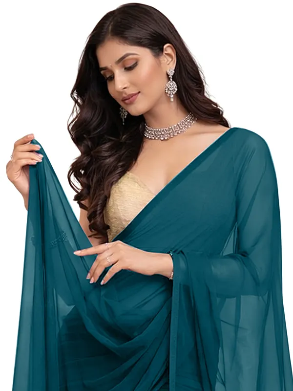 Georgette_Solid_Saree_With_Blouse_Piece_Kerosin_Blue
