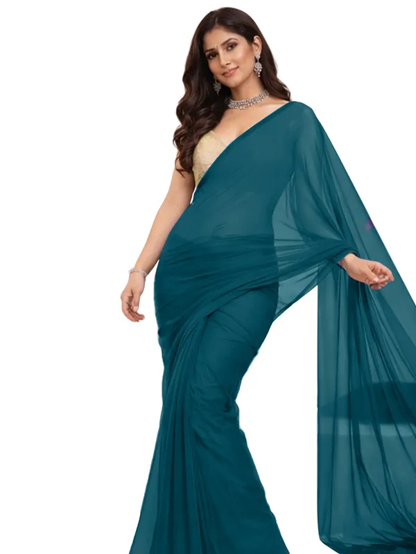 Georgette_Solid_Saree_With_Blouse_Piece_Kerosin_Blue