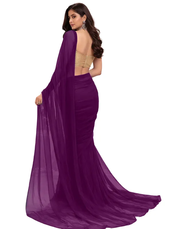 Georgette_Solid_Saree_With_Blouse_Piece_Wine