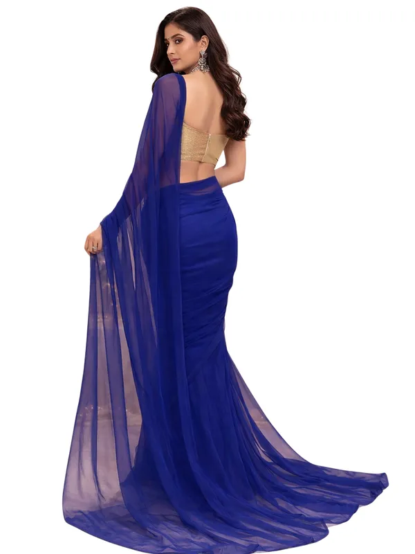 Georgette_Solid_Saree_With_Blouse_Piece_Navy_Blue