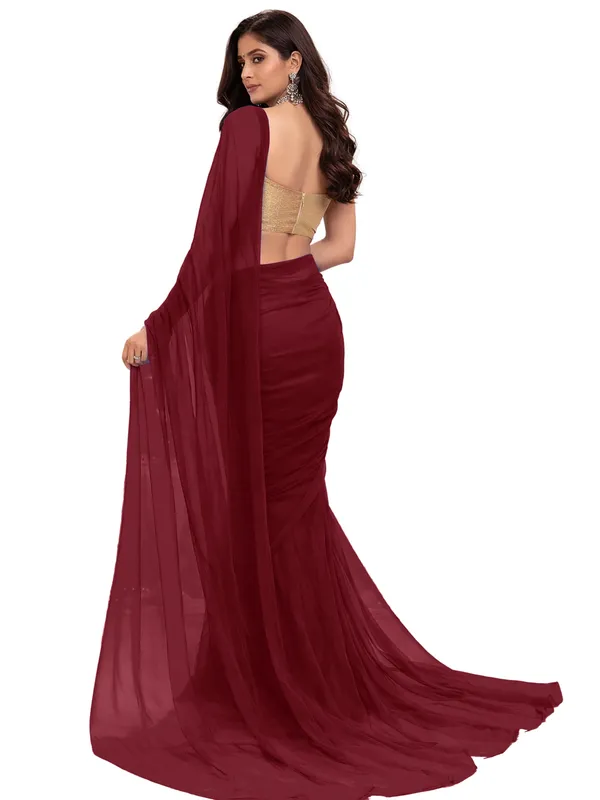 Georgette_Solid_Saree_With_Blouse_Piece_Maroon