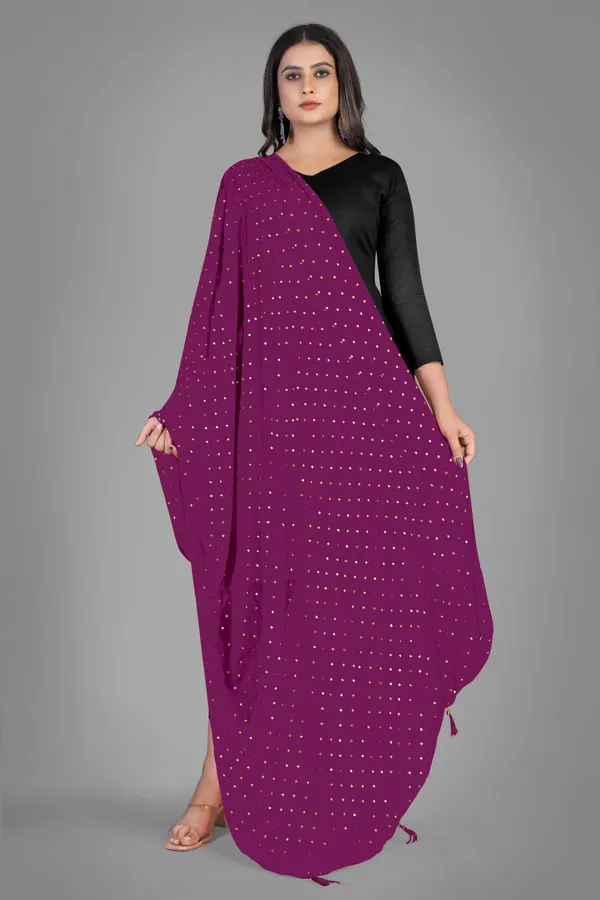 Golden_Star_Foil_Print_Chiffon_Dupatta_With_Tassel_Latkans_Wine
