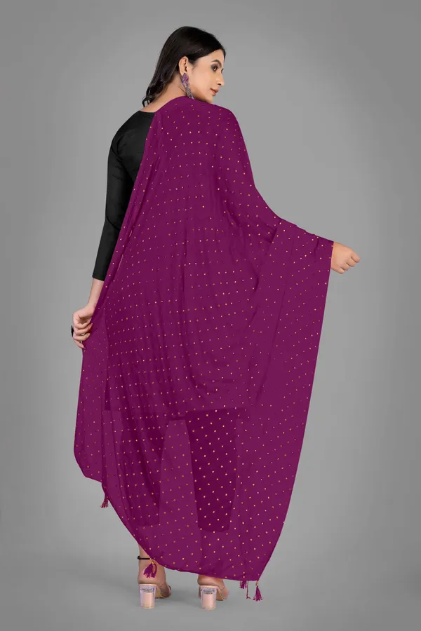 Golden_Star_Foil_Print_Chiffon_Dupatta_With_Tassel_Latkans_Wine