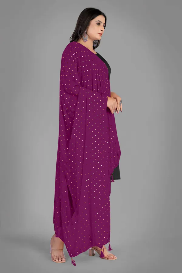 Golden_Star_Foil_Print_Chiffon_Dupatta_With_Tassel_Latkans_Wine