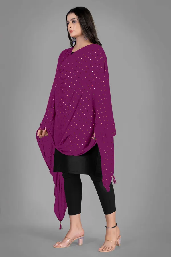 Golden_Star_Foil_Print_Chiffon_Dupatta_With_Tassel_Latkans_Wine