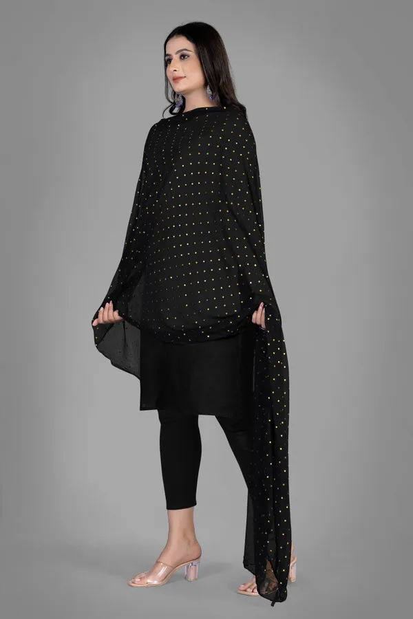 Golden_Star_Foil_Print_Chiffon_Dupatta_With_Tassel_Latkans_Black