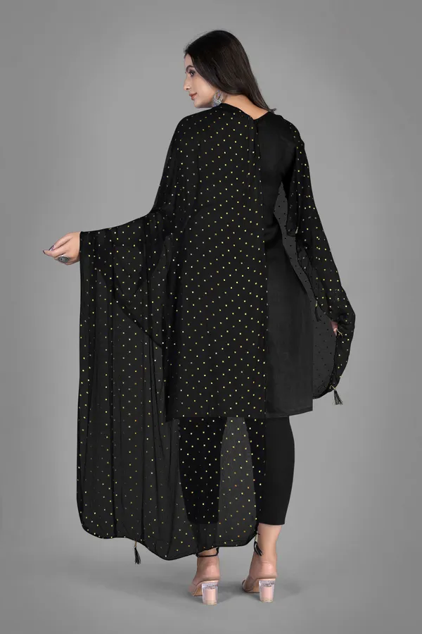 Golden_Star_Foil_Print_Chiffon_Dupatta_With_Tassel_Latkans_Black