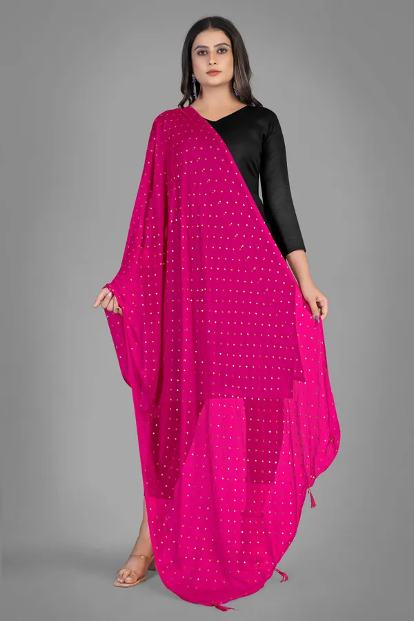 Golden_Star_Foil_Print_Chiffon_Dupatta_With_Tassel_Latkans_Pink