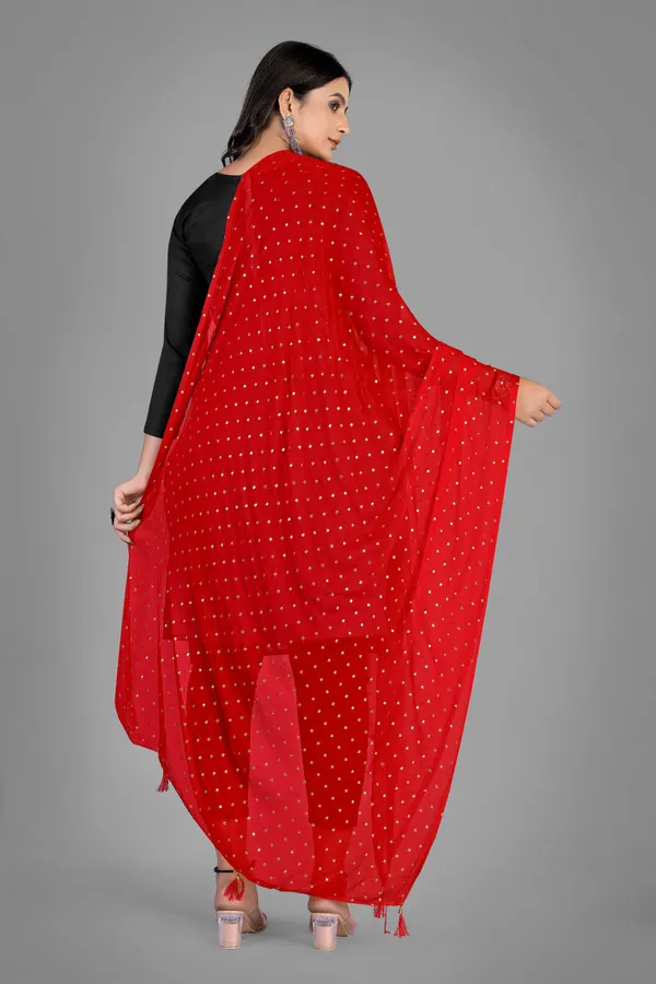Golden_Star_Foil_Print_Chiffon_Dupatta_With_Tassel_Latkans_Red