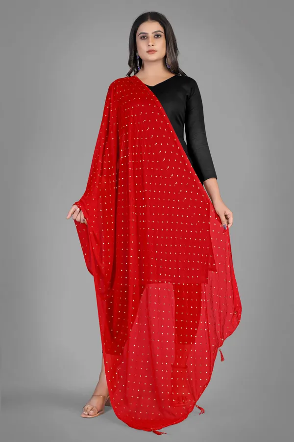 Golden_Star_Foil_Print_Chiffon_Dupatta_With_Tassel_Latkans_Red