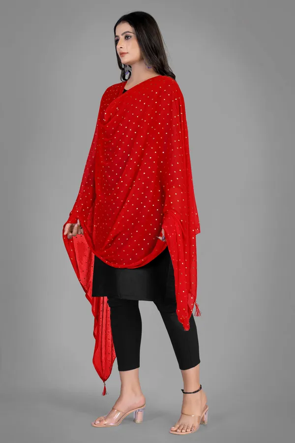Golden_Star_Foil_Print_Chiffon_Dupatta_With_Tassel_Latkans_Red