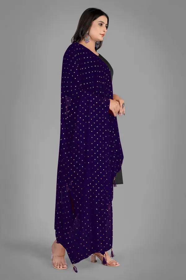 Golden_Star_Foil_Print_Chiffon_Dupatta_With_Tassel_Latkans_Navy_Blue