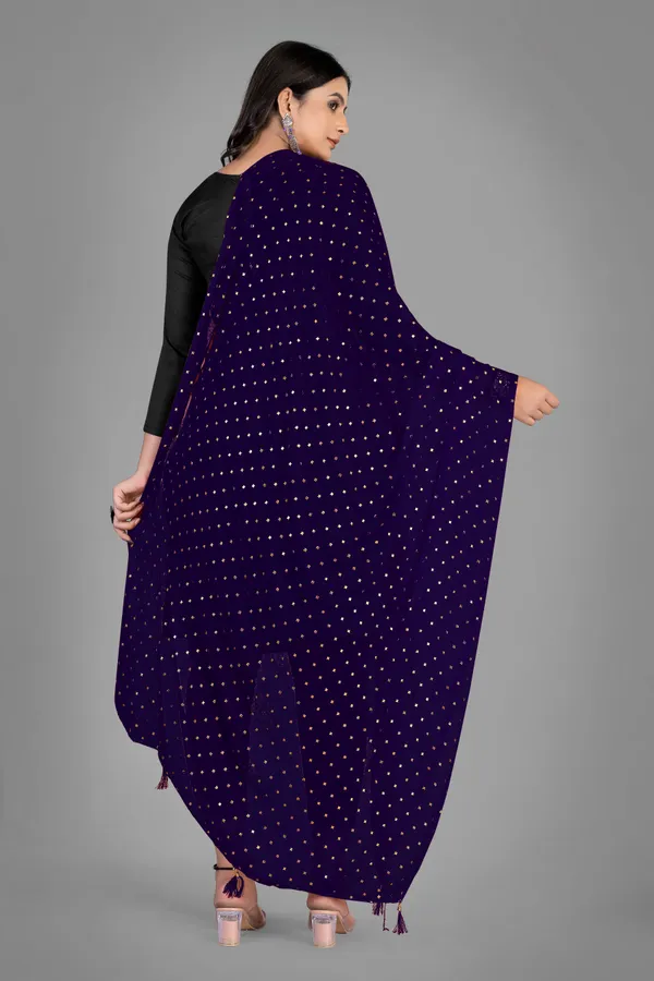 Golden_Star_Foil_Print_Chiffon_Dupatta_With_Tassel_Latkans_Navy_Blue