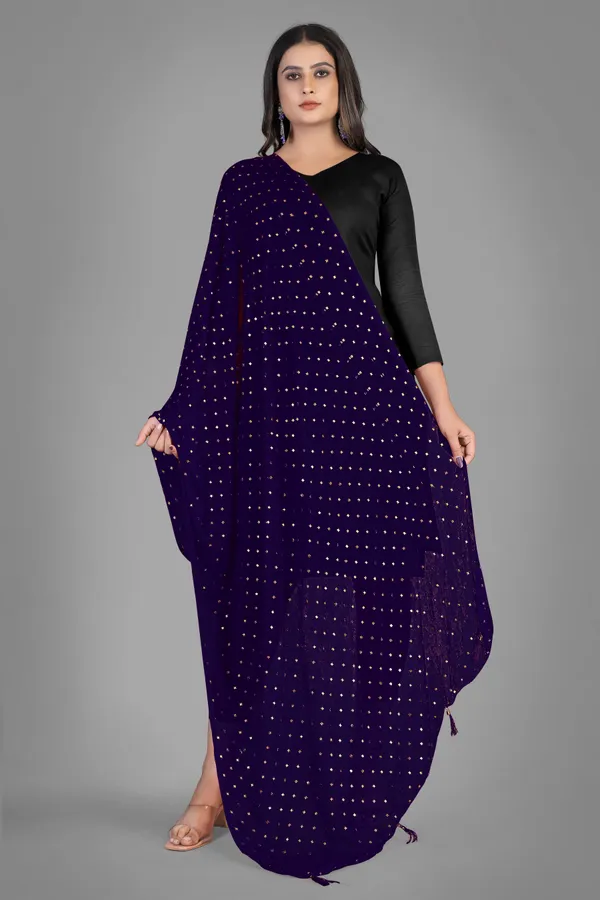 Golden_Star_Foil_Print_Chiffon_Dupatta_With_Tassel_Latkans_Navy_Blue