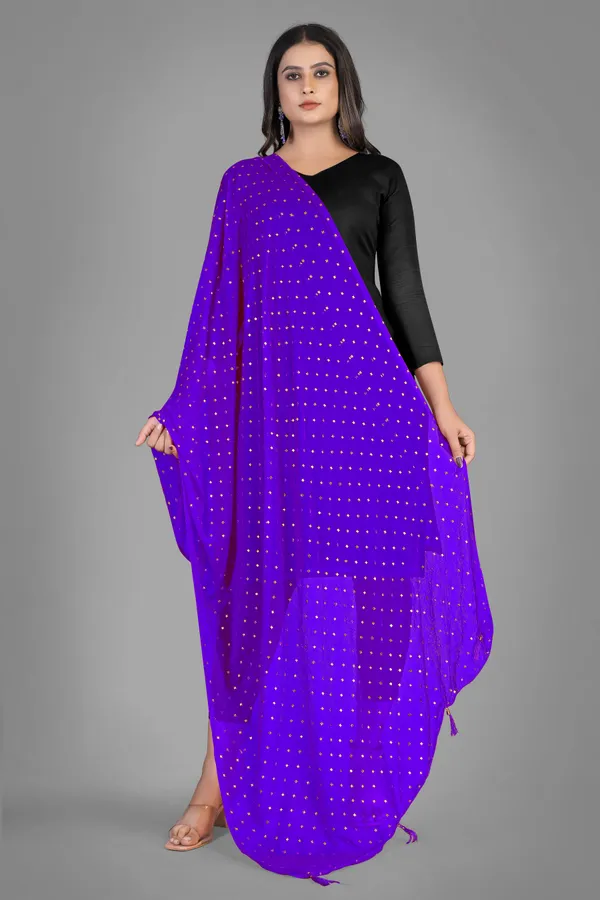 Golden_Star_Foil_Print_Chiffon_Dupatta_With_Tassel_Latkans_Royal_Blue