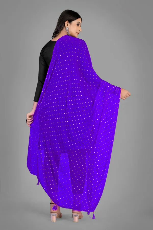 Golden_Star_Foil_Print_Chiffon_Dupatta_With_Tassel_Latkans_Royal_Blue
